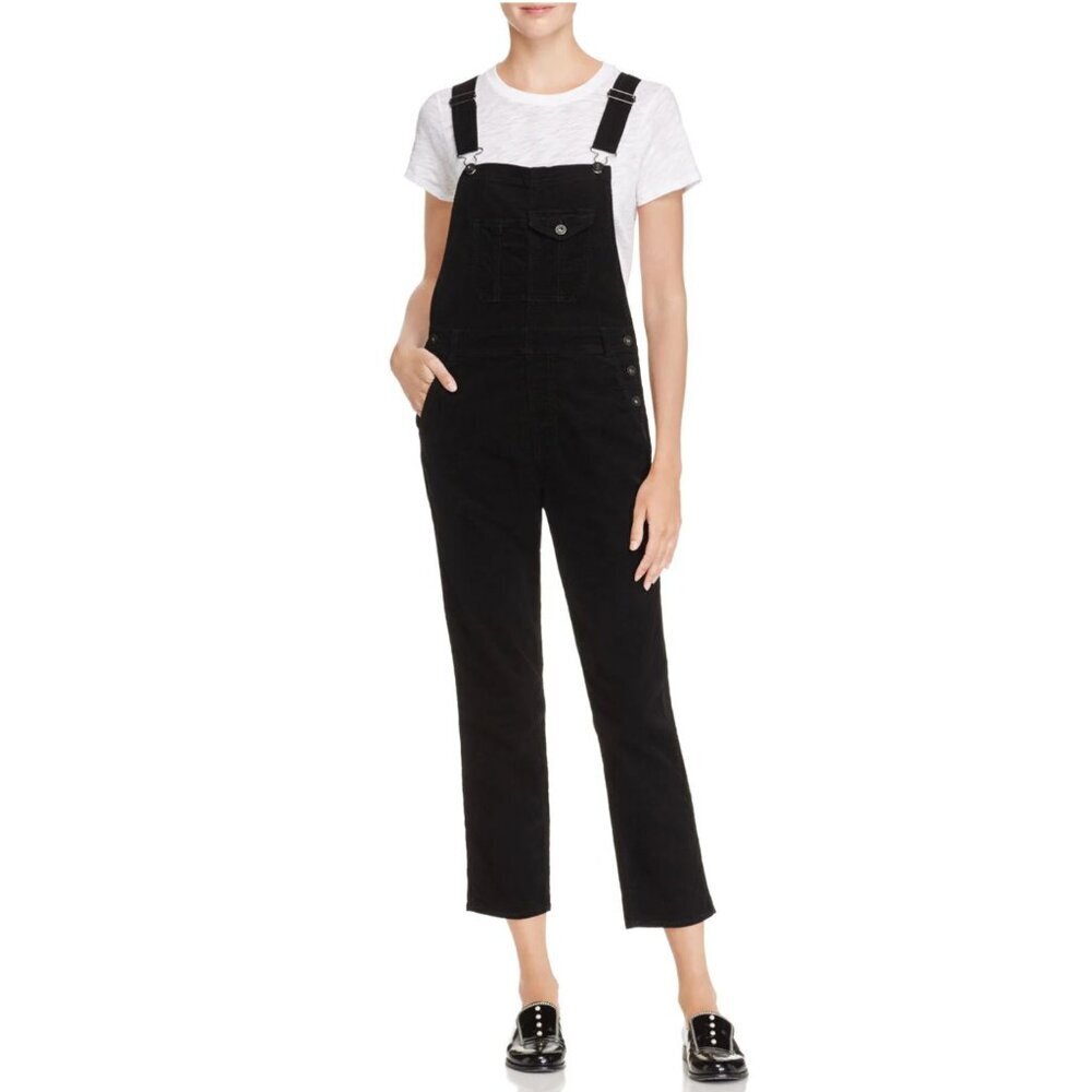 Adriano Goldschmied Leah Corduroy Crop Bib Overalls in Super Black Women's XS